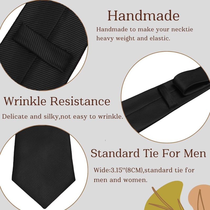 WOXVM Men's Ties Classic Solid Pure Color 3.15" (8CM) Mens Necktie, Premium Formal Black Ties For Men Business Wedding Party - Image 3